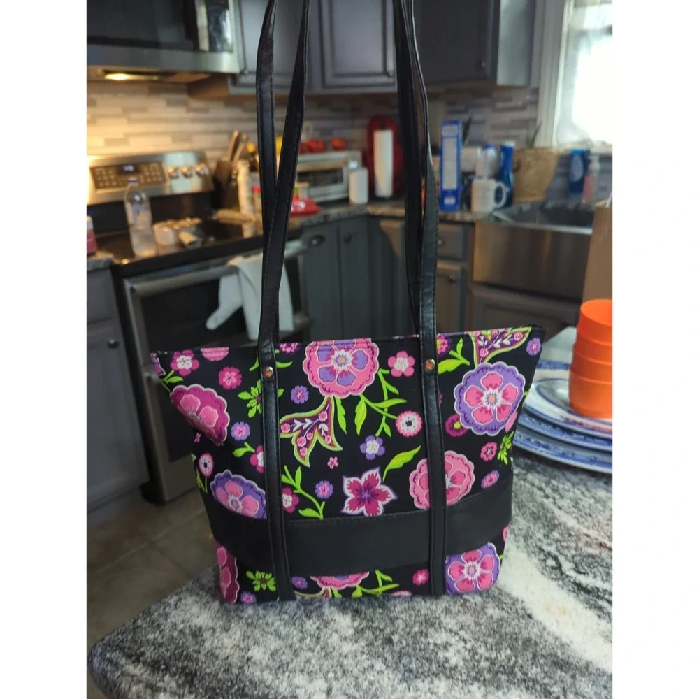 Longaberger Homestead Charmed Purse Floral Purple Pink Faux Leather NEW